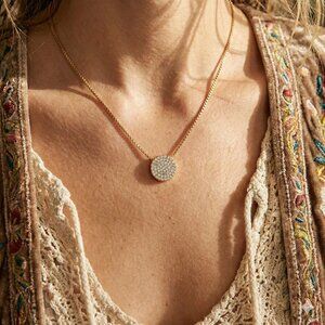 Minimalist 18K Gold Filled CZ Sparkle Boho Pendant Necklace - NEW - Gift Package